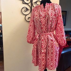 Maeve pink belted dress from Anthropologie